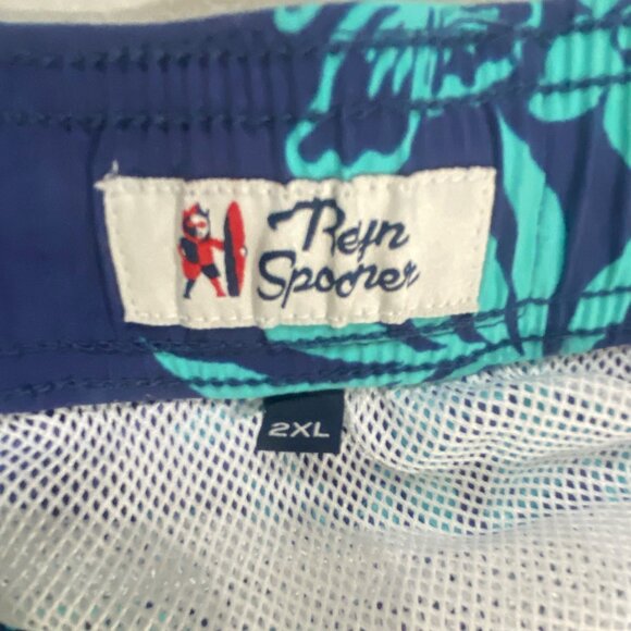 Reyn Spooner Mens Tropical Floral Swim Trunks 2XL Blue & Green Drawstring Stretc - Picture 2 of 13